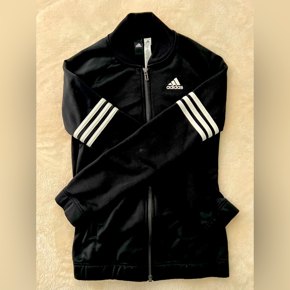 Adidas jacket black with white stripes